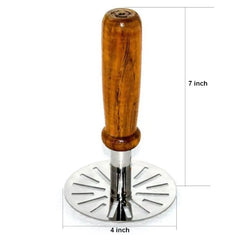 Stainless Steel Potato Masher with Wooden Handle Pav Bhaji Masher for Easy Mashing