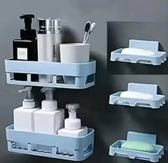 Combo of 5 Pieces Bathroom Shelf Kitchen Shelf Soap Stand Combo – Wall Mount Bathroom Accessories