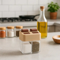 Premium 2-in-1 Salt and Pepper Dispenser Dual Chamber Spice Shaker Container – Kitchen Dining Table Seasoning Jar