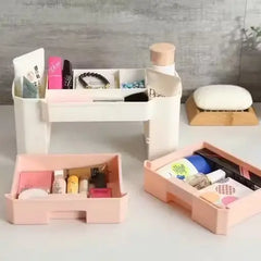 Plastic Cosmetic Storage Box With Small Drawer – Multipurpose Vanity Organizer