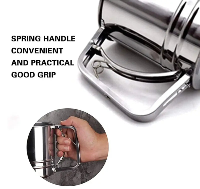 Stainless Steel Flour Sifter for Baking Double Layer Fine Mesh Baking Sieve with One Hand Press Handle for Sifting Flour Sugar Cocoa Powder (Pack of 1)