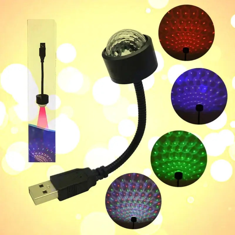 USB Star Night Light Projector and Mini Disco Ball Light, Adjustable Auto Roof Interior Car Ceiling Lights, Flexible Atmosphere Strobe Light Decorations for Bedroom Car Party Ceiling