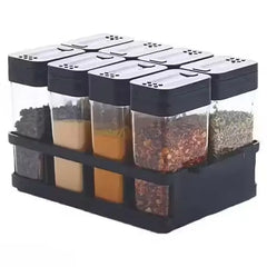 Kitchen 8 Pcs Airtight Rasoi Box Spice Storage Jar Set (Black)