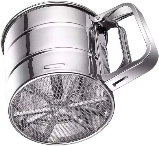 Stainless Steel Flour Sifter for Baking Double Layer Fine Mesh Baking Sieve with One Hand Press Handle for Sifting Flour Sugar Cocoa Powder (Pack of 1)