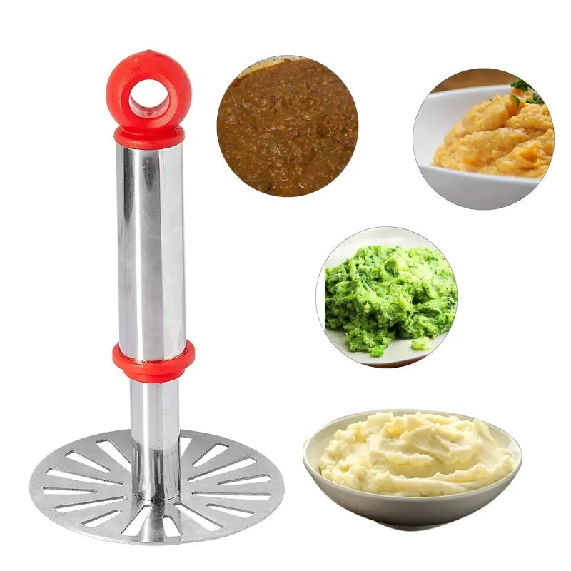 Pav Bhaji Masher with Plastic Handle, Silver & Plastic - Oval Pav Masher, Potato 1-Piece, Smasher Handle, Multicolor