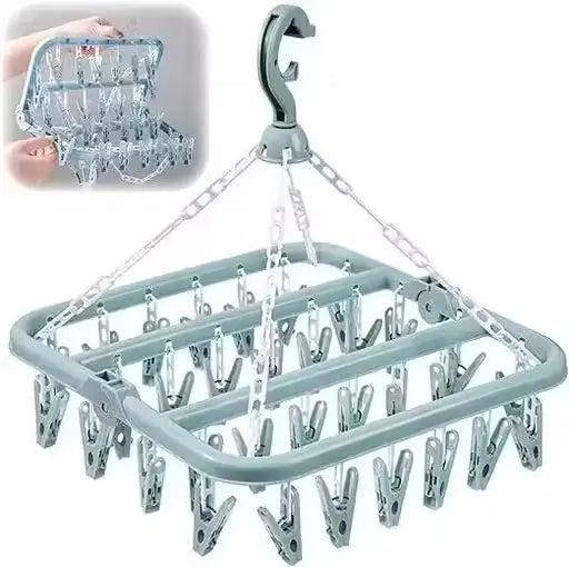 Plastic Square Cloth Drying Stand Hanger – 28 Clips