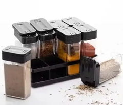 Kitchen 8 Pcs Airtight Rasoi Box Spice Storage Jar Set (Black)