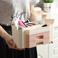 Plastic Cosmetic Storage Box With Small Drawer – Multipurpose Vanity Organizer
