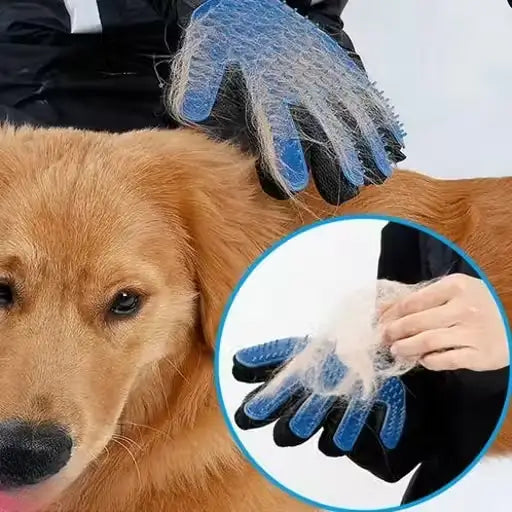 4 in 1 Pet Grooming Kit Slicker Brush Nail Clipper Toothbrush and Bath Glove Set for Dogs and Cats
