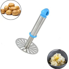Pav Bhaji Masher with Plastic Handle, Silver & Plastic - Oval Pav Masher, Potato 1-Piece, Smasher Handle, Multicolor