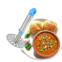 Pav Bhaji Masher with Plastic Handle, Silver & Plastic - Oval Pav Masher, Potato 1-Piece, Smasher Handle, Multicolor
