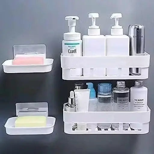 Combo of 5 Pieces Bathroom Shelf Kitchen Shelf Soap Stand Combo – Wall Mount Bathroom Accessories