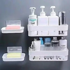 Combo of 5 Pieces Bathroom Shelf Kitchen Shelf Soap Stand Combo – Wall Mount Bathroom Accessories