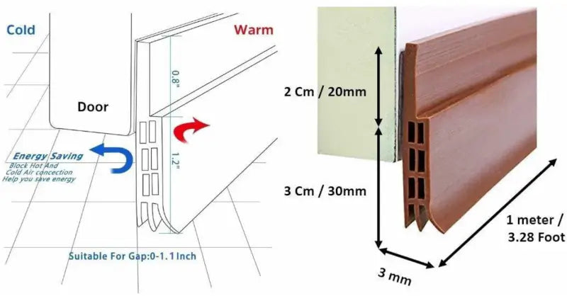 Self Adhesive Silicone Door Bottom Sealing Strip Door Gap Filler Dust Noise Insect Air Blocker Door Guard (Brown)