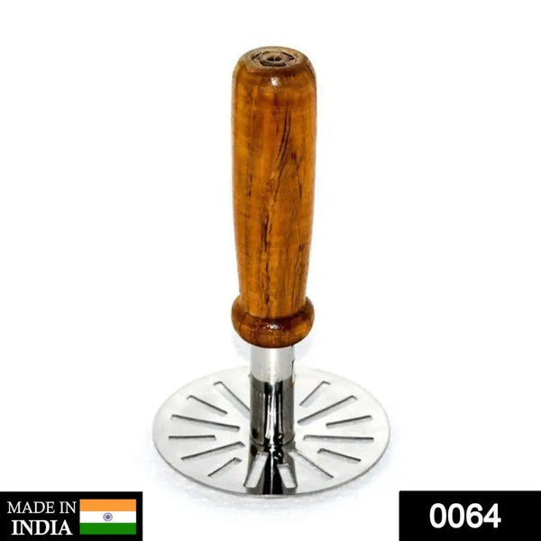 Stainless Steel Potato Masher with Wooden Handle Pav Bhaji Masher for Easy Mashing