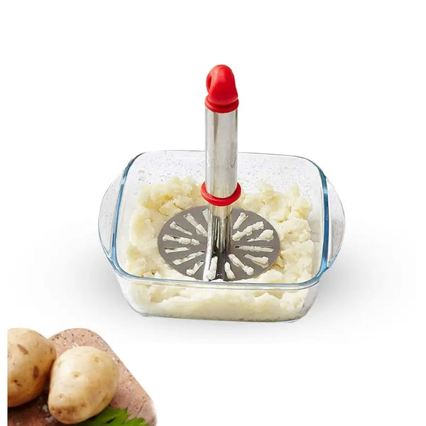 Pav Bhaji Masher with Plastic Handle, Silver & Plastic - Oval Pav Masher, Potato 1-Piece, Smasher Handle, Multicolor