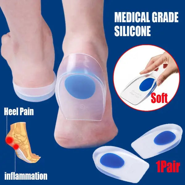 Silicone Gel Heel Pad Protector Insoles Cushion Support Cups for Heel Pain Plantar Fasciitis Relief (1 Pair)