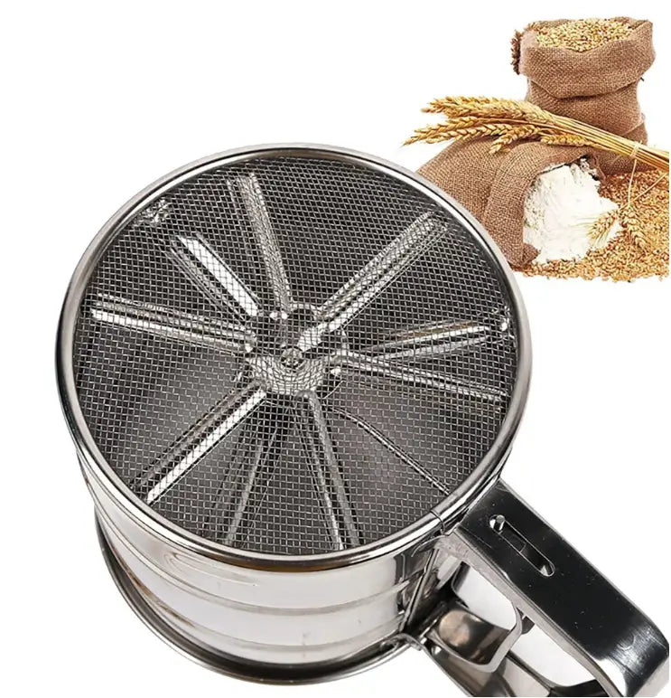 Stainless Steel Flour Sifter for Baking Double Layer Fine Mesh Baking Sieve with One Hand Press Handle for Sifting Flour Sugar Cocoa Powder (Pack of 1)