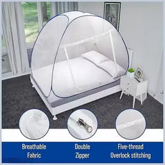Foldable King Size Mosquito Net for Double Bed with Zipper Doors Strong Polyester Mesh Tent Style Machardani
