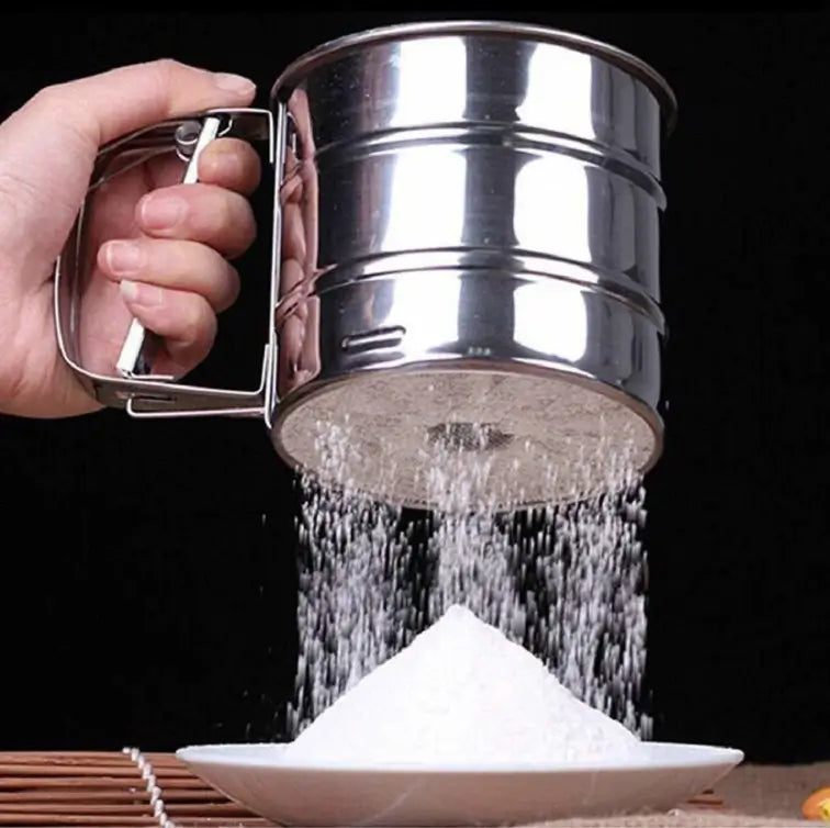 Stainless Steel Flour Sifter for Baking Double Layer Fine Mesh Baking Sieve with One Hand Press Handle for Sifting Flour Sugar Cocoa Powder (Pack of 1)